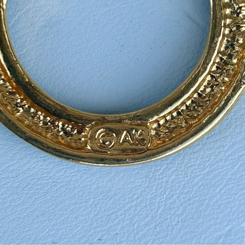 Vintage Anne Klein ©AK Gold Tone Navy Blue Enamel Door Knocker Earrings - Picture 3 of 6